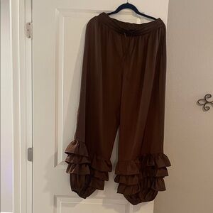 Brown Ruffle Hem Women's Pants